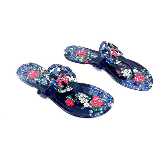 Tory Burch Miller Navy Floral Patent Leather Sandals Size 8 – Tea Rose Print - Picture 4 of 10